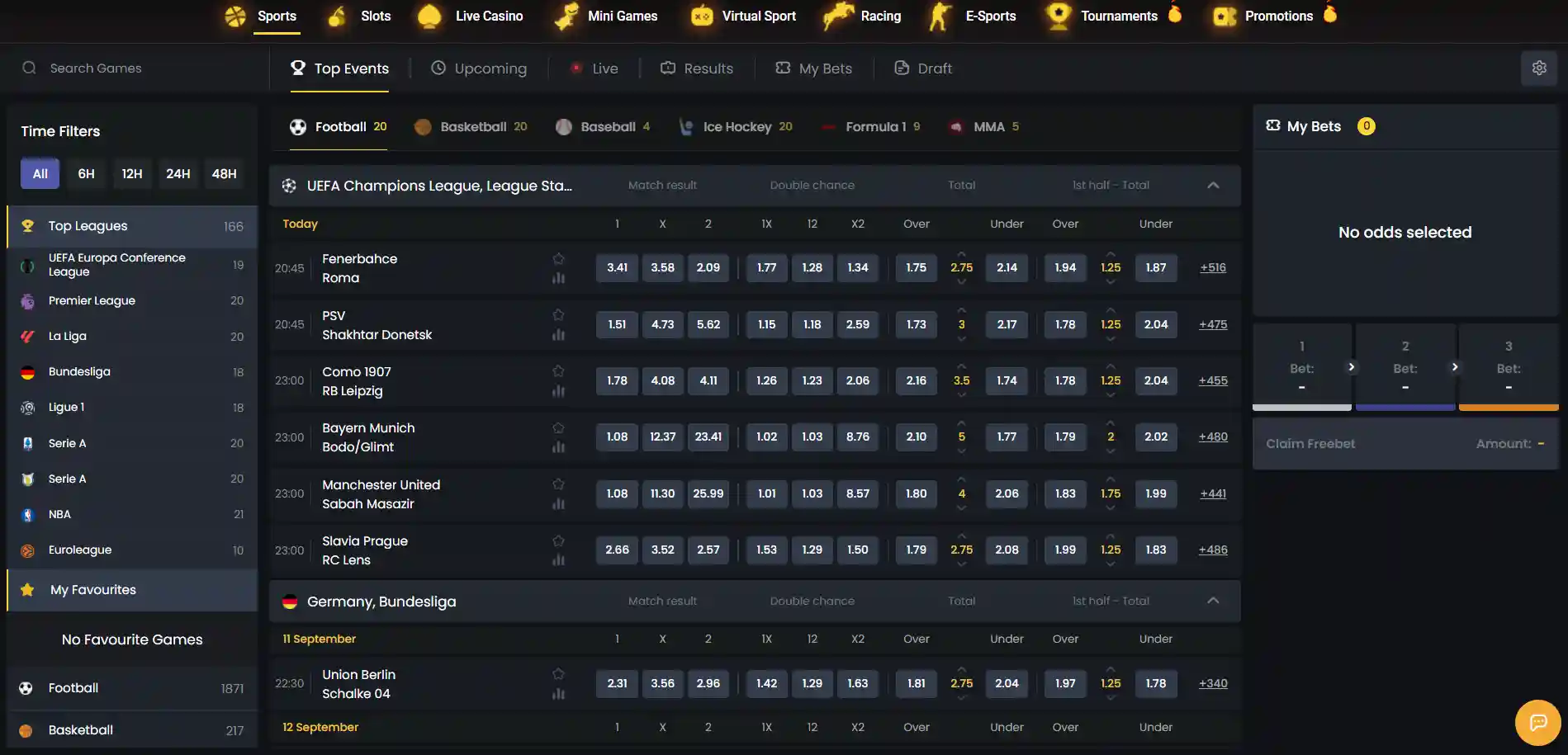 Donbet sportsbook interface on the official website showing sports betting navigation